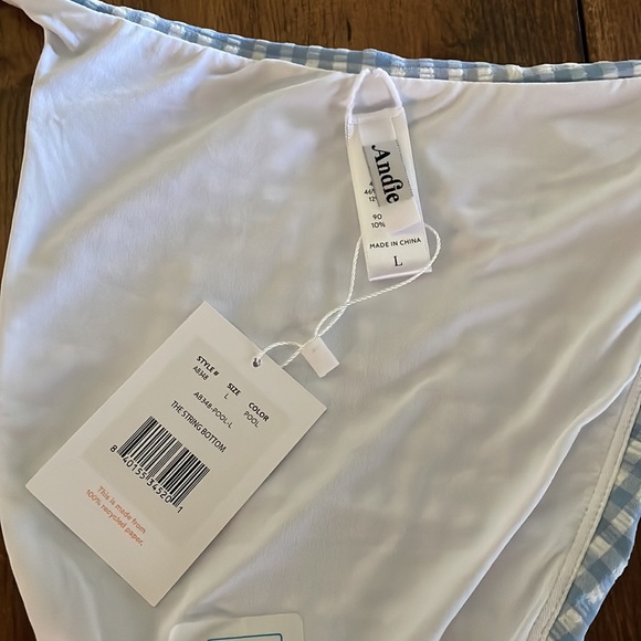 Andies Swim The String Bottom Womens L Light Blue White Gingham Pattern … - Picture 2 of 11